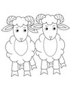 Pair of rams, cute rams friends - vector linear picture for coloring. Outline. A couple of sheep - boys, rams, characters for a ch