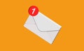 Email and messaging mail notification one new in the inbox concept isolated onorange background 3d