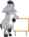 Cute donkey cartoon with blank sign Royalty Free Stock Photo