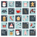 Christmas advent calendar with traditional symbols and doodle elements. Winter holiday theme. Royalty Free Stock Photo