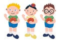 tree boys with basketball children charactor design set