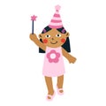 black hair girl black eyes brown skin pink princess dress