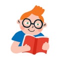 red hair boy green eyes reading book Royalty Free Stock Photo