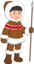 Cartoon cute Eskimo boy with a spear