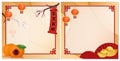 A set of New Year borders featuring lanterns, plum blossoms, oranges, gold ingots