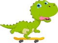 Cartoon cute dinosaur playing skateboard