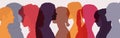 Society of multiethnic women and girls. Woman profile silhouette.