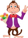 Cartoon cute monkey holding flowers Royalty Free Stock Photo