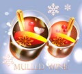 Two glasses of mulled wine on a blue background with snowflakes Royalty Free Stock Photo