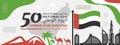 UAE national day banner for independence day 50th anniversary. Flag of united Arab emirates with geometric design vector