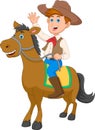 Cartoon little cowboy riding a horse