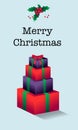 Postcard blue color Merry Christmas gifts present