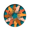 Paper cut diverse people hand team raised up together Royalty Free Stock Photo