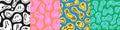 Set of funny melting smiley face colorful cartoon seamless pattern