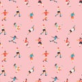 Diverse all women soccer player team drawing seamless pattern