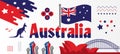 Australia national day banner for Independence day 26 January. Australian Flag, landmarks, raised fists and geometric background Royalty Free Stock Photo