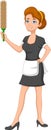 Cartoon cute maid holding feather duster Royalty Free Stock Photo