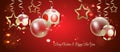 transparent Christmas balloons stars and ribbons on a red background Royalty Free Stock Photo