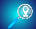 Location icon focused with Magnifying Glass Vector