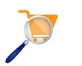 Trolley shopping cart focused with Magnifying Glass Vector