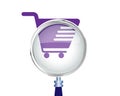 Trolley shopping cart focused with Magnifying Glass Vector