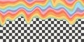 Retro rainbow dripping on black and white checkered background