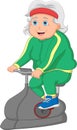 Happy grand mother riding exercise bike