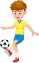 Cartoon cute boy soccer ball juggling Royalty Free Stock Photo