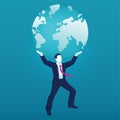 Businessman carrying and lifting a heavy world. dominating world concept.  illustration Royalty Free Stock Photo