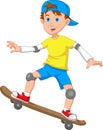 Cartoon little boy playing skateboard Royalty Free Stock Photo