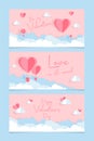 Valentine\'s Day posters, set of promo banners, vector illustration in paper cut technique