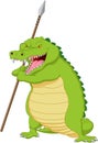 Angry crocodile cartoon holding a spear