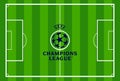 UEFA Champions League Logo on Green Field Abstract Background Royalty Free Stock Photo