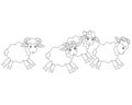 Running flock of sheep - vector linear picture for coloring. Cute sheep, lambs and rams are running - a children`s picture for col Royalty Free Stock Photo