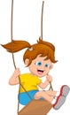 Cartoon happy girl playing the swing Royalty Free Stock Photo