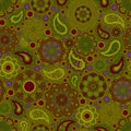 Boho style ornamental pattern, fashionable, colourful pattern, green, red, yellow, mustard colour.