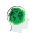 Green paper cut earth planet inside human head Royalty Free Stock Photo