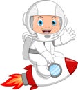 Cartoon young astronaut riding a rocket