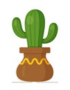 Vector illustration of a long cactus in a brown pot.