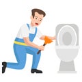 Worker repairs toilet tank or Commode Vector Icon Design, Plumber equipment Symbol, Handyman Service Works Sign, Sanitary technici