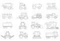 Tractor icons set.Farm technics Outline illustration of 16 tractor icons for web