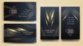 set of luxury business cards with a gold line pattern on a dark blue background. Royalty Free Stock Photo