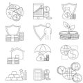 Vector business and finance editable stroke line icon set with money, bank, check, law, auction, exchance, payment, wallet, deposi Royalty Free Stock Photo