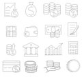 Business and finance icons set, thin line design, vector illustration.Money, bank, contact, infographic. Icon collection. Vector i