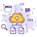 Cloud File Secret and Public Key Concept, Data Encryption Vector Icon Design, Cloud computing and Internet hosting services Symbol