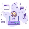 Intelligent Hub with Antenna Stock illustration, 5g Wifi IOT Access point Vector Icon Design, Cloud computing and hosting company