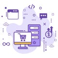Online Shopping Cart Software and Webapp Vector Icon Design, Cloud computing and Web hosting services Symbol, Hosted E commerce Se Royalty Free Stock Photo
