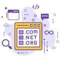 Top Level Domain or tld Registration Service Concept, dot com net org selection in browser window vector icon design, Cloud comput Royalty Free Stock Photo