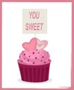 Card with cupcake with hearts