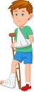 Boy with broken leg and arm cartoon Royalty Free Stock Photo